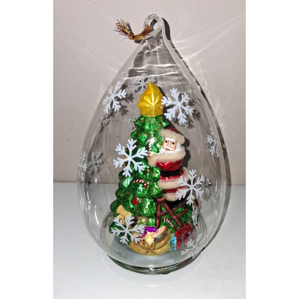 Sorelle Christmas Tree Tear Drop Ornament Lighted Santa Glass 9"